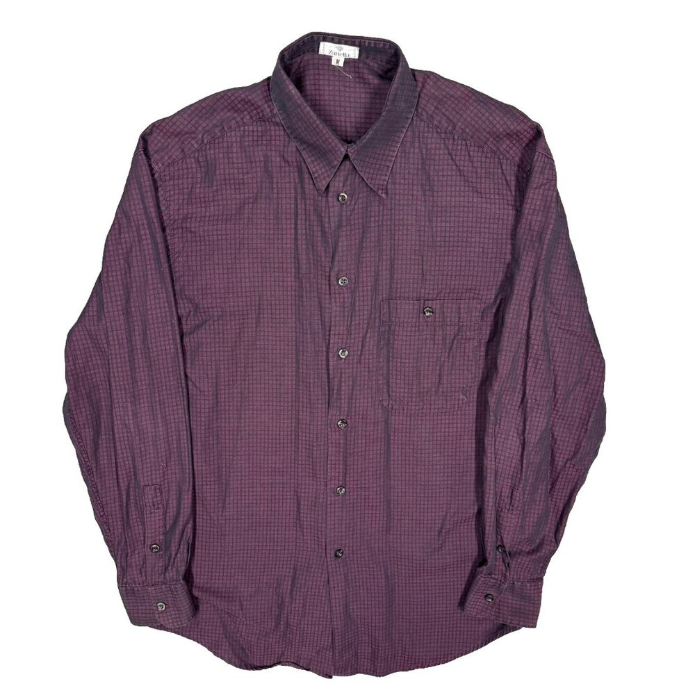 Zanella Dress Shirt Made in Italy Cotton Purple Long Sleeve Check 15.5 Medium